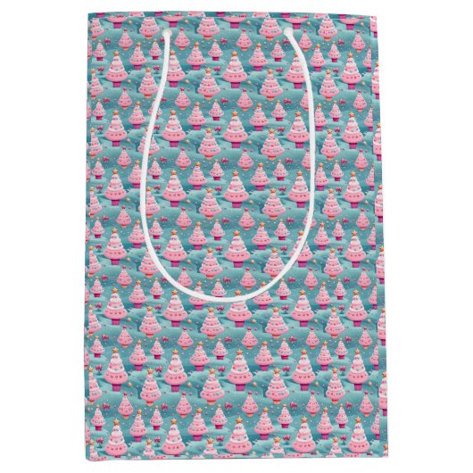 Pastel Cupcake Weihnachtsbaumen Mittlere Geschenktüte (Vorderseite)