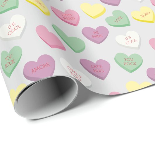 Pastel Custom Conversation Candy Hearts Gift Wrap Geschenkpapier (Rolleneckpunkt)