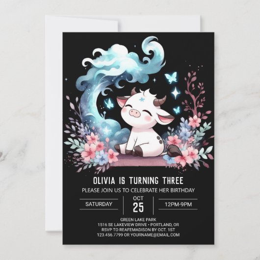 Pastel Custom Cow Geburtstag Einladung (Vorderseite)