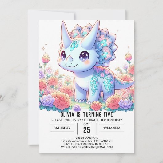 Pastel Custom Dinosaur Digital Geburtstag Einladung (Vorderseite)