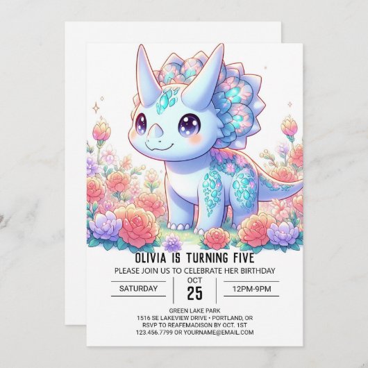 Pastel Custom Dinosaur Digital Geburtstag Einladung (Vorne/Hinten)