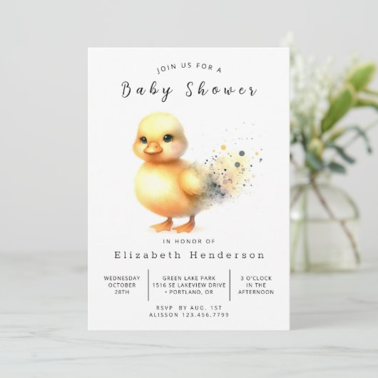Pastel Custom Duck Baby Duck Einladung (Stehend Vorderseite)