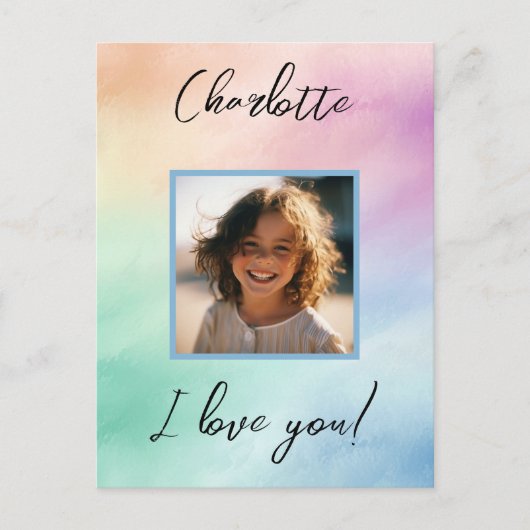 Pastel Custom Foto "I Liebe You" Personalisierter Postkarte (Vorderseite)