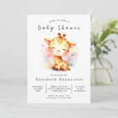 Pastel Custom Giraffe Baby Dusche Einladung (Stehend Vorderseite)