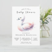 Pastel Custom Swan Babydusche Einladung (Stehend Vorderseite)