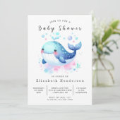 Pastel Custom Whale Baby Dusche Einladung (Stehend Vorderseite)
