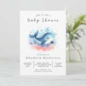 Pastel Custom Whale Baby Dusche Einladung (Stehend Vorderseite)