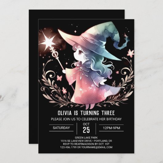 Pastel Custom Wizard Geburtstag Einladung (Vorne/Hinten)