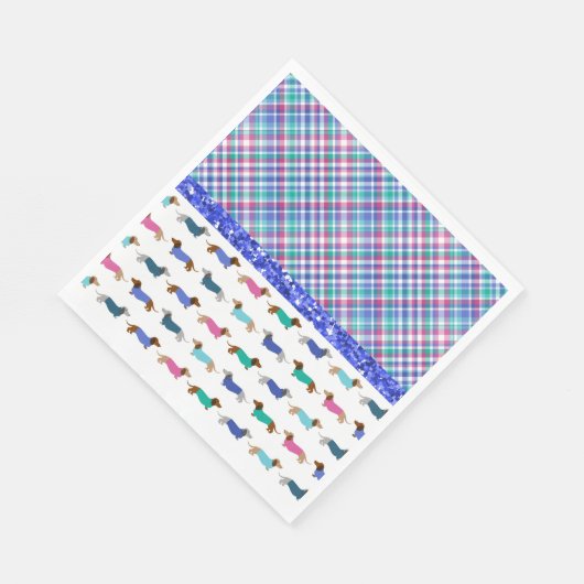 Pastel Dackel Kariert Paper Napkins Serviette (Ecke)