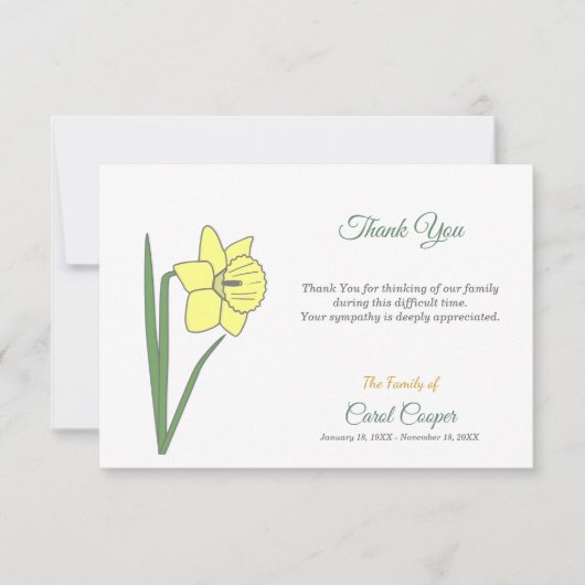 Pastel Daffodil Beerdigung Danke Note Card (Vorderseite)