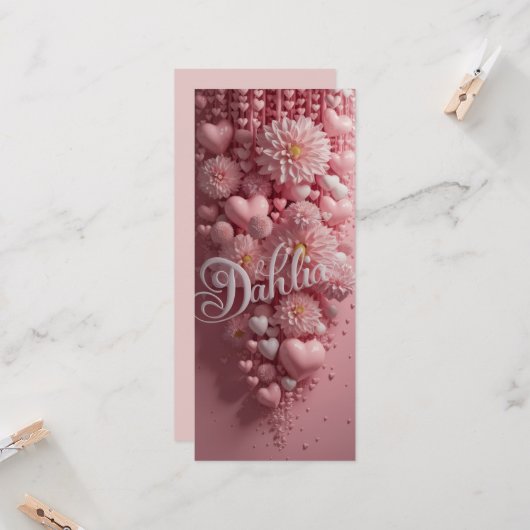Pastel Dahlia Bloom Art with Hearts Card (Vorderseite/Rückseite Beispiel)