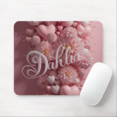 Pastel Dahlia Bloom Art with Hearts Mousepad (Mit Mouse)