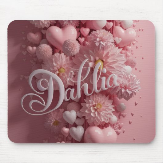 Pastel Dahlia Bloom Art with Hearts Mousepad (Vorne)