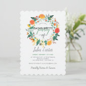 Pastel Dahlia Wildblume Wreath Junggeselinnen-Absc Einladung (Stehend Vorderseite)