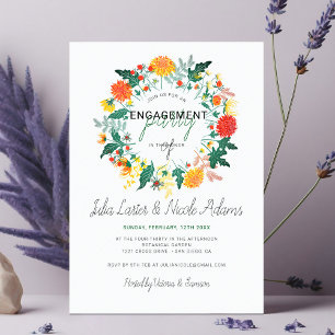 Pastel Dahlia Wildblumen Wreath Engagement Party Einladung