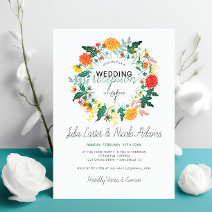 Pastel Dahlia Wildblumen Wreath Wedding Empfang Einladung