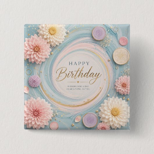 Pastel-Dahlie-Birthday-Wirbel Button (Vorderseite)