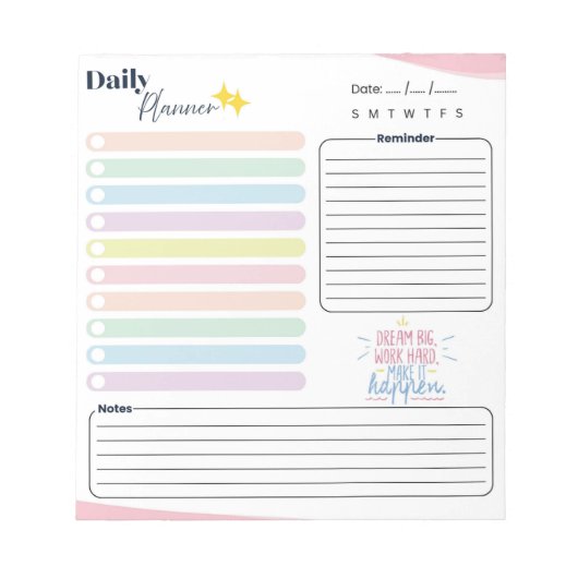 Pastel Daily Planner - To do list, reminder & note Notizblock (Vorderseite)