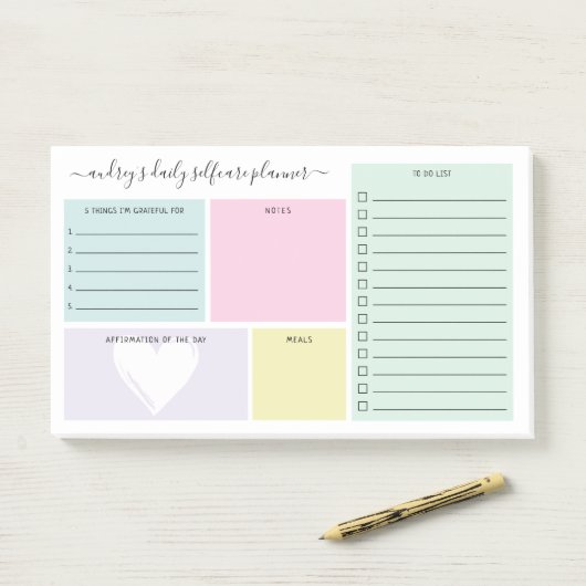 Pastel Daily Selfcare Planner Postit Notes Post-it Klebezettel (Auf Schreibtisch)