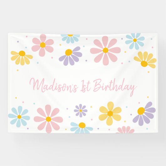 Pastel Daisy Blume Geburtstag Banner (Horizontal)