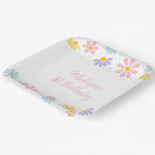 Pastel Daisy Blume Geburtstag Pappteller (Gewinkelt)