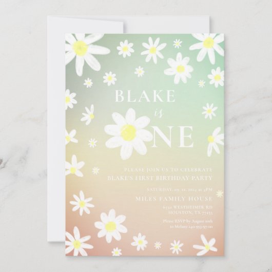 Pastel Daisy Einladung 1. Geburtstag (Vorderseite)
