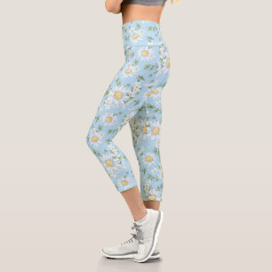 Pastel Daisy Flower Garden Muster Capri Leggings
