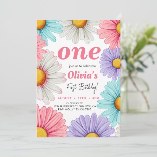 Pastel Daisy Girl Einladung (Stehend Vorderseite)