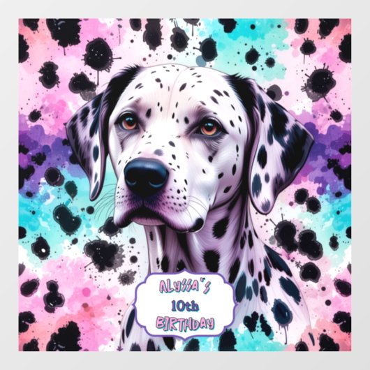 Pastel Dalmatian Dog Birthday Party Fensteraufkleber (Blatt)