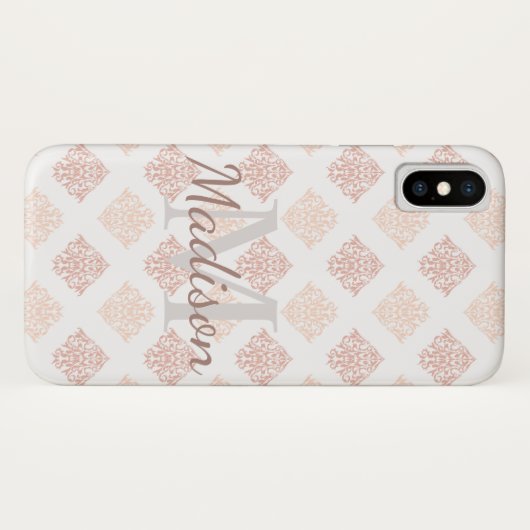 Pastel Damask Blush Pink Niedlicher Anfangsname Case-Mate iPhone Hülle (Rückseite (Horizontal))