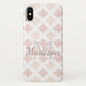 Pastel Damask Blush Pink Niedlicher Anfangsname Case-Mate iPhone Hülle (Rückseite)