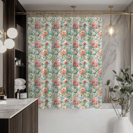 Pastel Damask Curtain Rococo Elegance for Bath Duschvorhang
