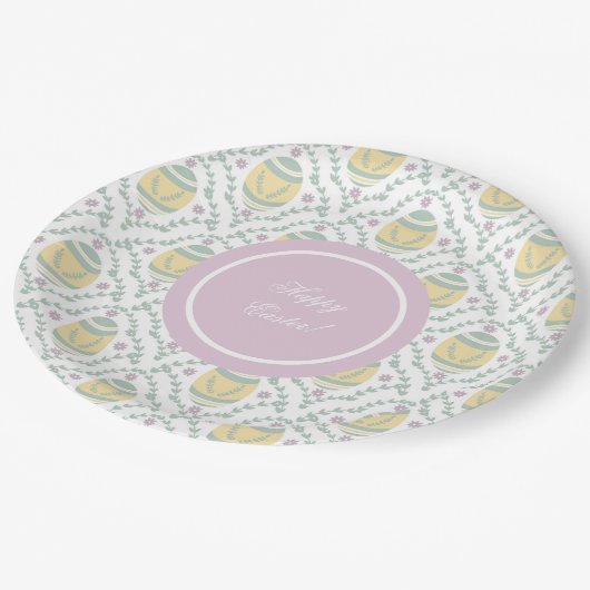 Pastel Damask Ostereier Muster Pappteller (Schrägansicht)
