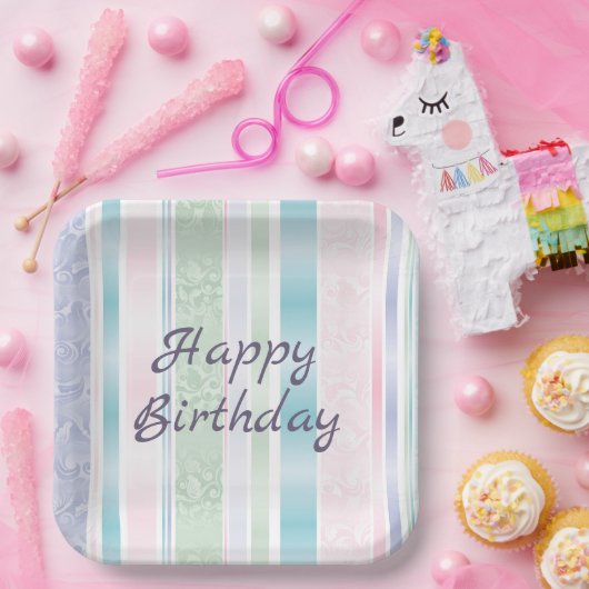 Pastel Damask zum Geburtstag Pappteller (Party)