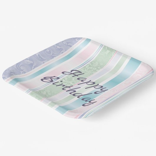 Pastel Damask zum Geburtstag Pappteller (Gewinkelt)