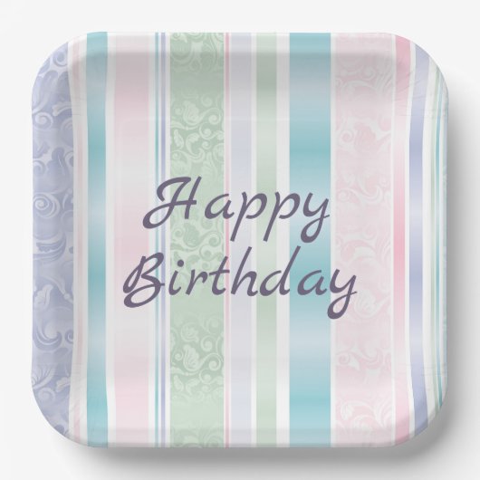 Pastel Damask zum Geburtstag Pappteller (Vorderseite)