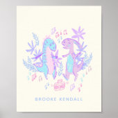 Pastel Dancing Dinosaurier Lila Blue Personalisier Poster (Vorne)