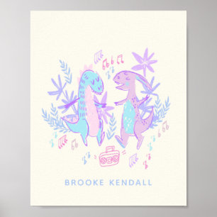 Pastel Dancing Dinosaurier Lila Blue Personalisier Poster