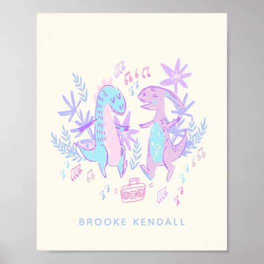 Pastel Dancing Dinosaurier Lila Blue Personalisier Poster (Vorne)