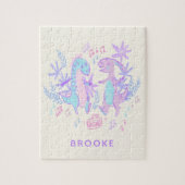 Pastel Dancing Dinosaurier Lila Blue Personalisier Puzzle (Vertikal)