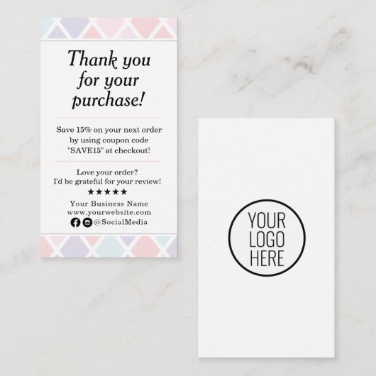 Pastel dankt Ihnen für Ihren Einkauf Visitenkarte (Vorne/Hinten)