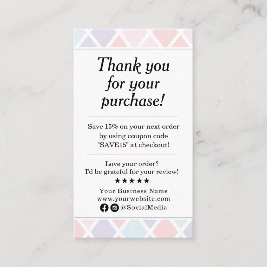 Pastel dankt Ihnen für Ihren Einkauf Visitenkarte (Vorderseite)