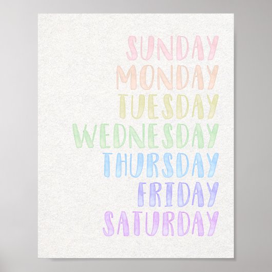 Pastel Days of the Week Bildung Kinderzimmer Print Poster (Vorne)