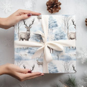 Pastel Deer Watercolor Sage Green Winter Geschenkpapier