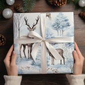 Pastel Deer Watercolor Sage Green Winter Geschenkpapier