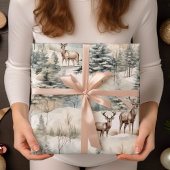 Pastel Deer Watercolor Sage Green Winter Geschenkpapier Set