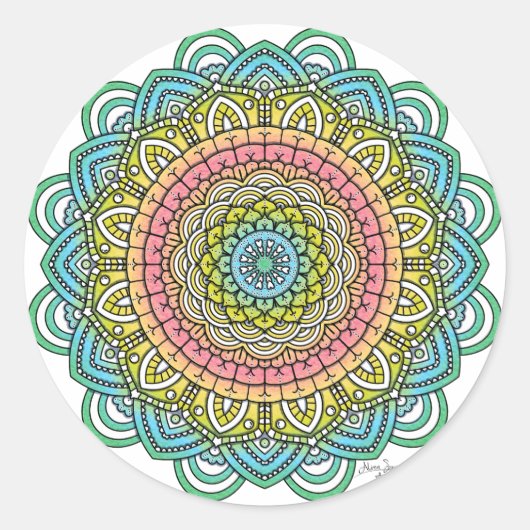 Pastel Defleur Mandala Runder Aufkleber (Vorderseite)