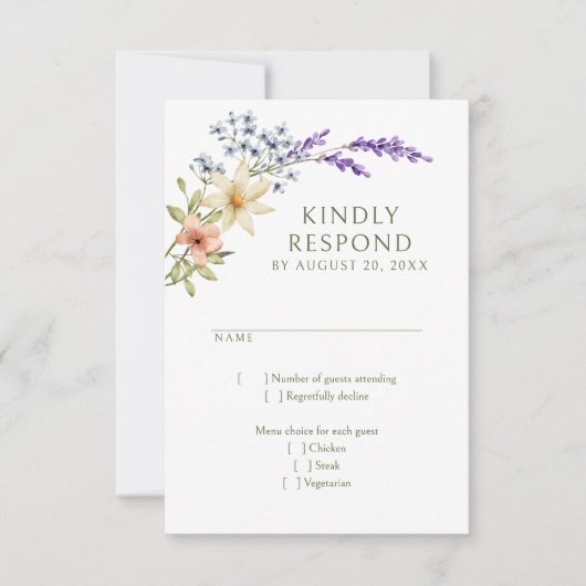 Pastel Delicate Wildblumen Hochzeit RSVP Karte (Vorderseite)