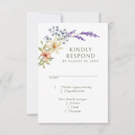 Pastel Delicate Wildblumen Hochzeit RSVP Karte