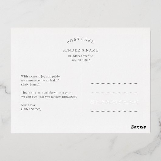 Pastel Delight Foil Geburtshinweis Postkarte (Rückseite)